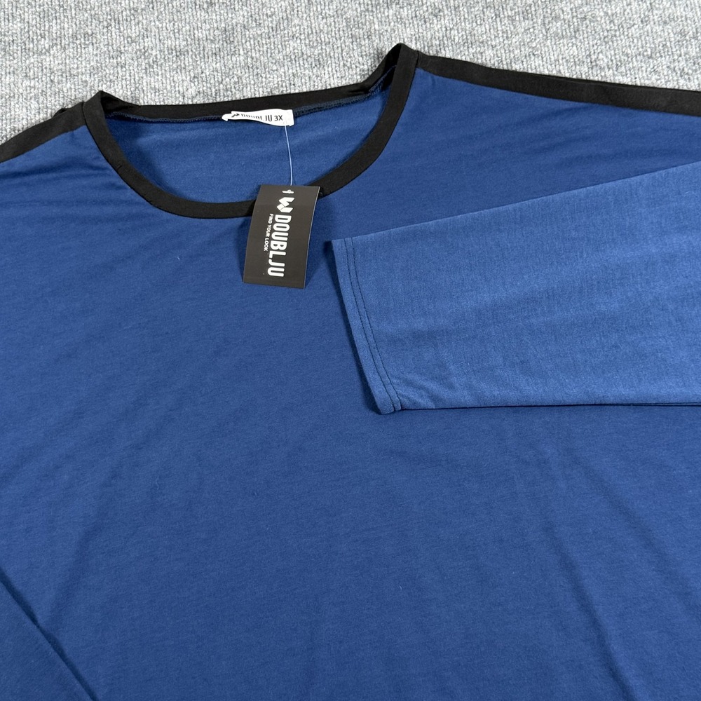 Doublju Shirt 3XL Blue Black Long Sleeve Pullover Open Shoulder Lightweight Top